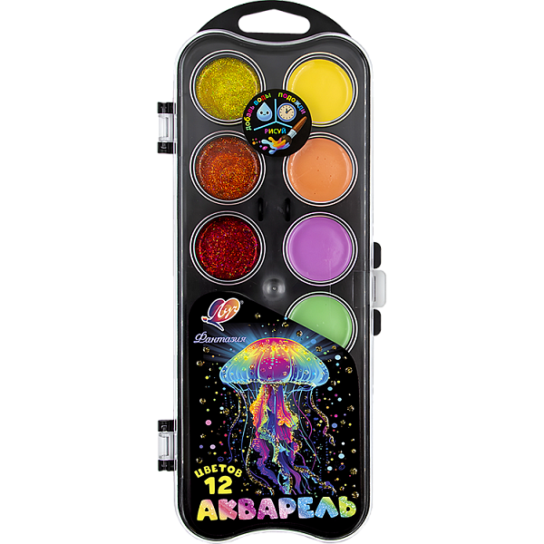 Акварель 12 цв. б/к Луч "Фантазия" (с блестками + пастельные),