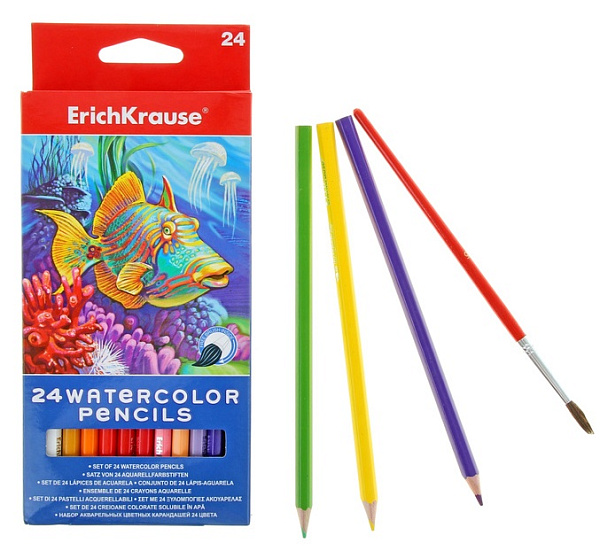 Карандаши 24 цв. акварельные с кисточкой "ErichKrause"