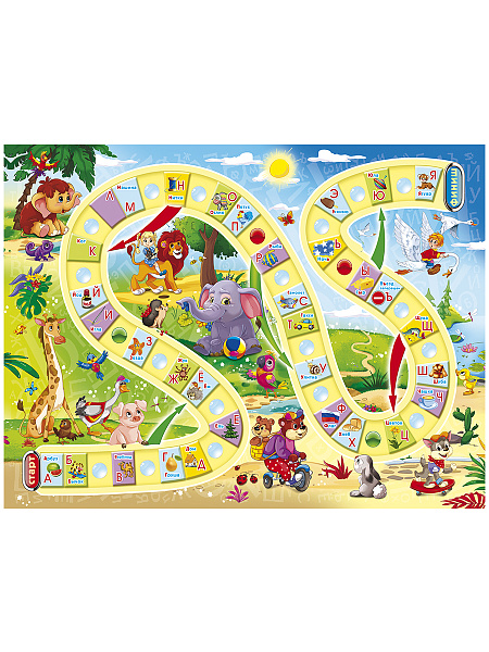 Игра настольная (ходилка) "ИЗУЧАЕМ АЛФАВИТ" (плотная коробка)