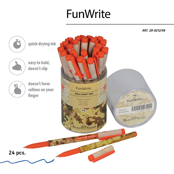 Ручка шариковая 0,5 мм "FunWrite. Military. Sand" СИНЯЯ 