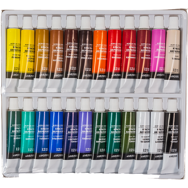 Акрил профессиональный художественный "deVENTE" 24 цвета по 12 мл, в алюминиевых тубах, в картонной коробке