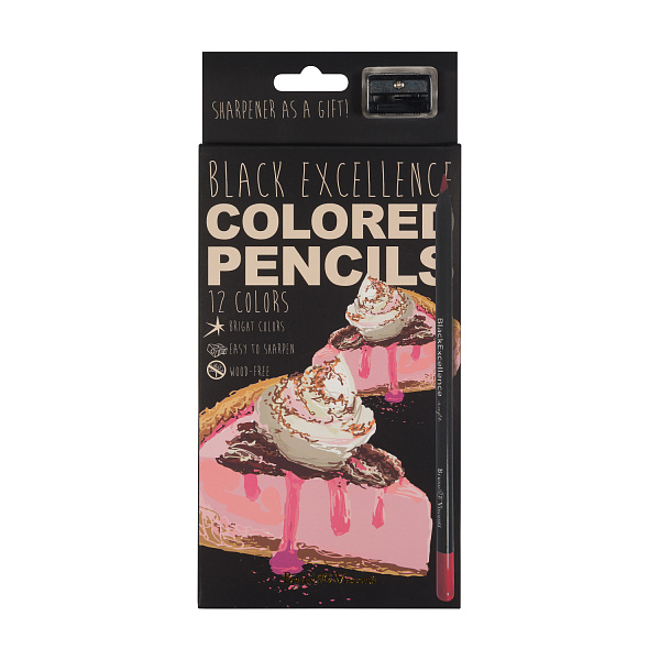 КАРАНДАШИ ЦВЕТНЫЕ ПЛАСТИКОВЫЕ  "Black Excellence" С ТОЧИЛКОЙ, 12 ЦВЕТОВ, 4 ВИДА (10702070/190723/3294953,КИТАЙ)
