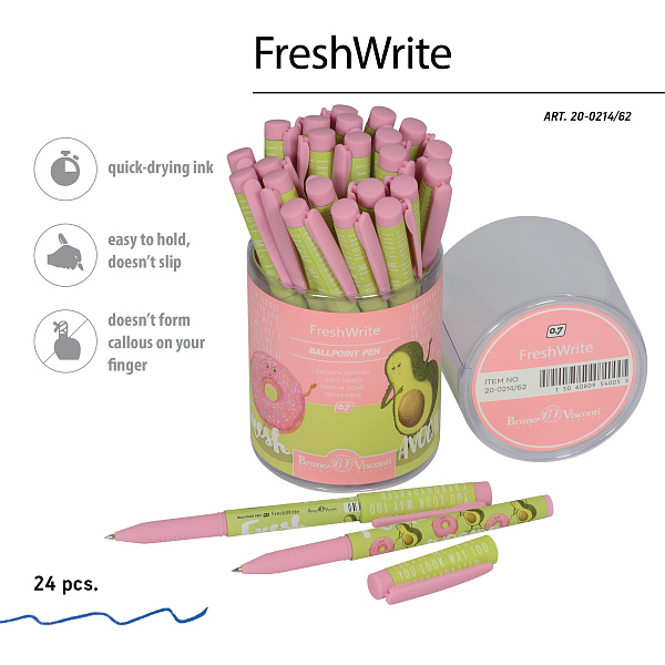 Ручка шариковая 0,7 мм "FreshWrite. Авокадо и Пончик" СИНЯЯ