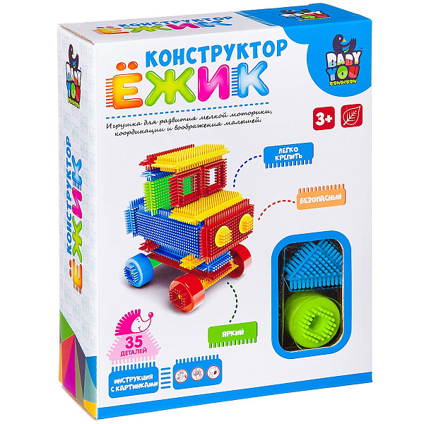 Конструктор пластм. Ёжик Bondibon, машина, 35 дет., BOX, арт. Y22686053