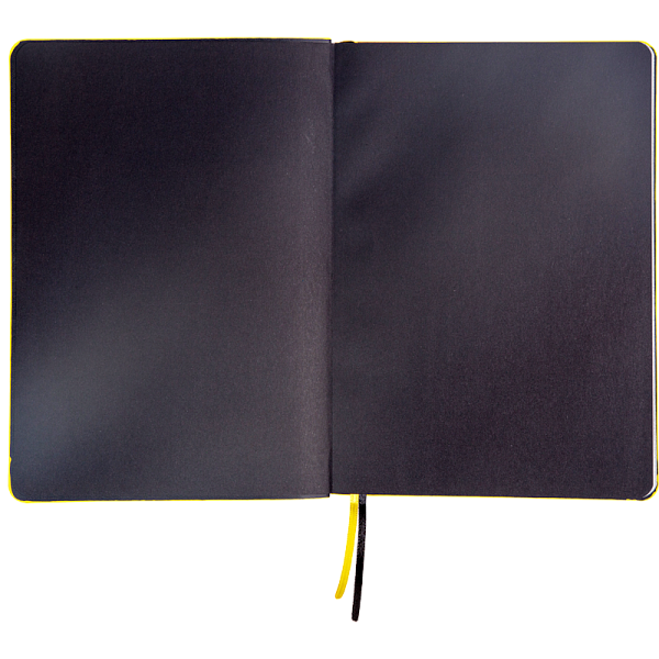 Ежедневник недат А5 "deVENTE. THE BEST IN BLACK" черный с желтым, 272 стр, белая бумага 70 г/м² с черным срезом, печать в 2 краски, мягкая обложка из искусственной кожи с желтым срезом, термо тиснение, перфорация, закругленные уголки, 2 ляссе, в терм