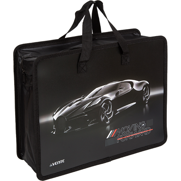 Папка для тетрадей, ИЗО и технологии "deVENTE. Luxury Car" A4 (33,5x26x10 см) с текстильным расширением 10 см, на молнии сверху, пластик 400 мкм, текстильные ручки, в пластиковом пакете