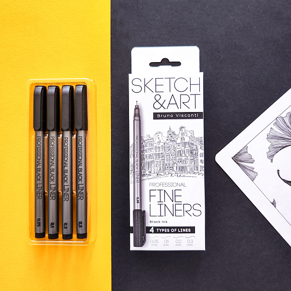 Набор линеров "SKETCH&ART" ТОНКИХ ЧЕРНОГО ЦВЕТА, 4 штуки 
