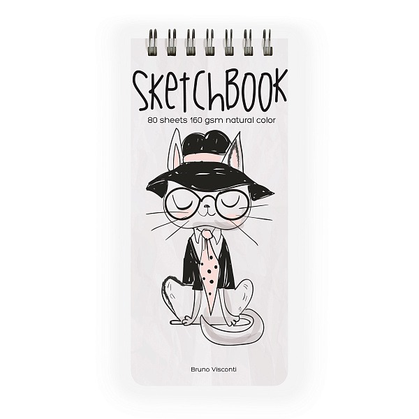 SKETCHBOOK 105Х220 мм 80 л. 160 гр/м2 НА ГРЕБНЕ,  БЕЗ ЛИНОВКИ, 6 ДИЗАЙНОВ, МИКС