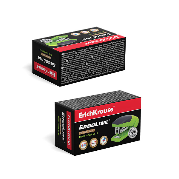 Степлер МИНИ на 15 л. №10 ErichKrause ErgoLine ярко-салатовый