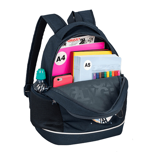 Рюкзак школьный с картхолдером на держателе (/3 синий - голографический)