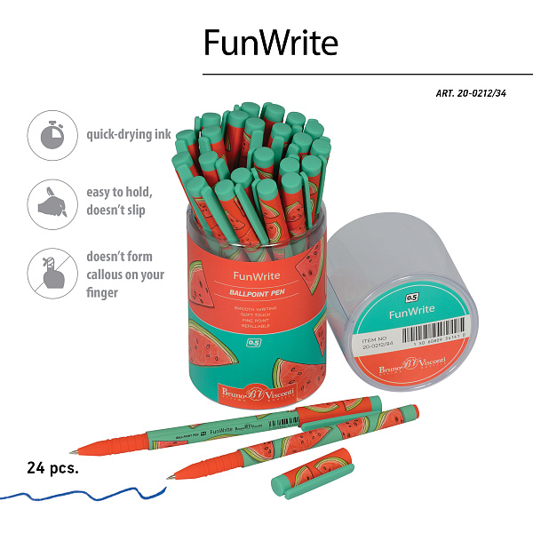 Ручка шариковая 0,5 мм "FunWrite. Fresh & fruity. Арбуз" СИНЯЯ