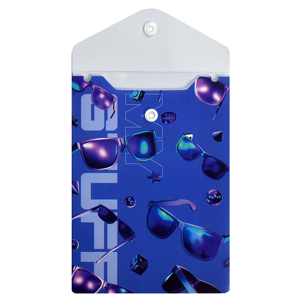 Папка-конверт на кн. "ОЧКИ" (полипропилен, 15.8х11.4 см, 1 отд., кнопка, УФ-печать)