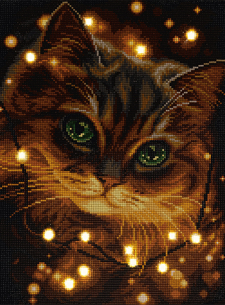 Алмазная мозаика 30*40 "ФРЕЯ" на подрамнике "Кот в гирлянде" (со светодиодами)