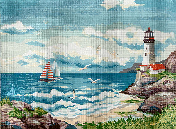 Алмазная мозаика 40*30 "ФРЕЯ" на подрамнике "Мечтая о море"