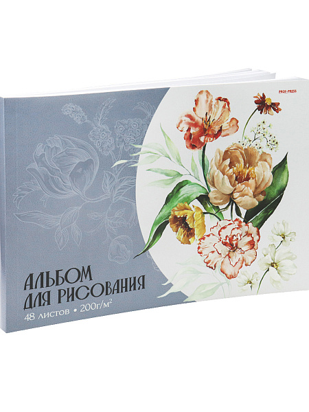Альбом д/рис. 48 л. "ЦВЕТЫ В АКВАРЕЛИ" КБС, твин-лак, офс 200г, отр. блок