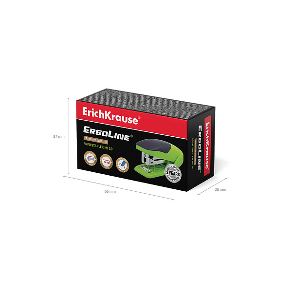Степлер МИНИ на 15 л. №10 ErichKrause ErgoLine ярко-салатовый