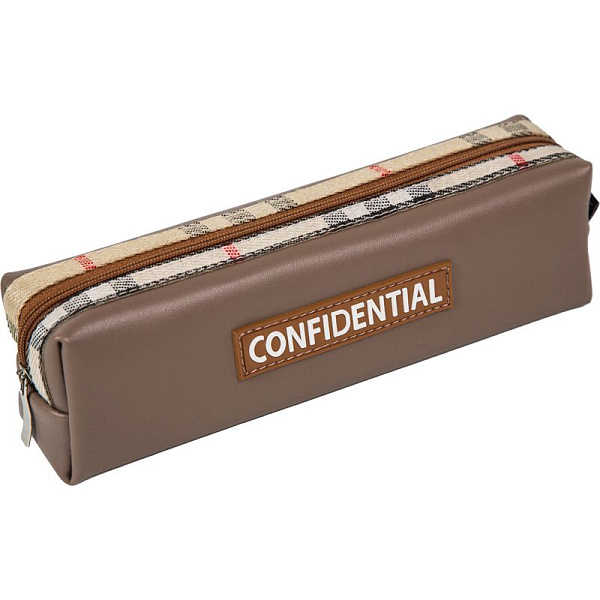 Пенал "deVENTE. Confidential" 21x6x4,5 см, прямоугольный для 30 пр. плотная ткань twill, на молнии, с отделкой из клетчатой ткани, с аппликацией из каучука, ассорти 2 дизайна