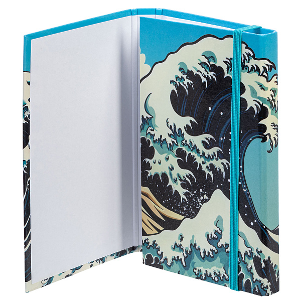 Записная книжка А6 80-50 л. на гребне "Большая волна" с твердой обложкой с клапаном на резинке в индив.упак.