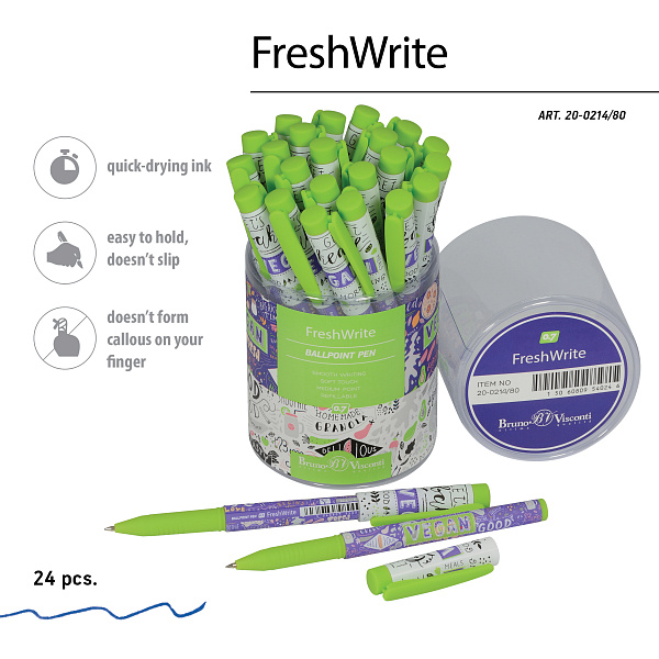 Ручка шариковая 0,7 мм "FreshWrite. Vegan. Черничный смузи" СИНЯЯ