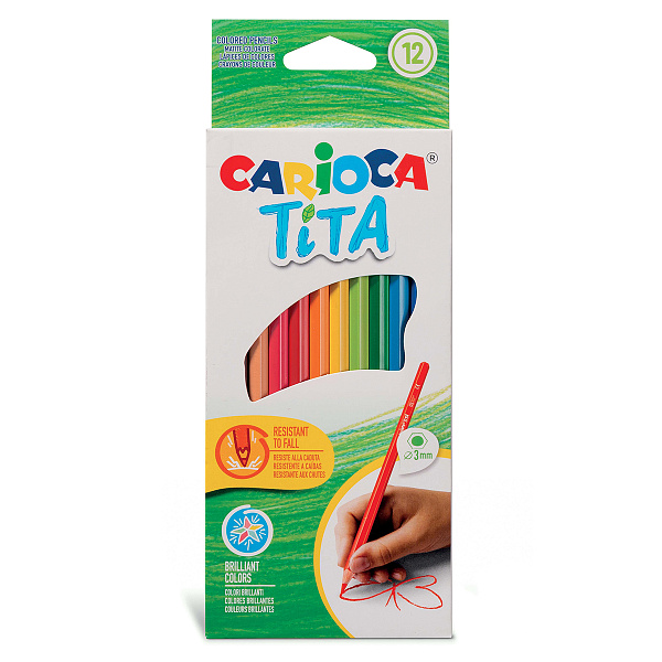 Карандаши 12 цв. Carioca Tita  пластиковые заточенный шестигран. 3мм карт.кор.