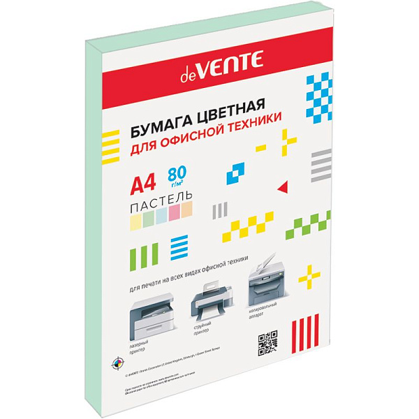 Бумага А4 80 гр. 50 л. "deVENTE" 80 г/м², пастельный салатовый, в пластиковом пакете 