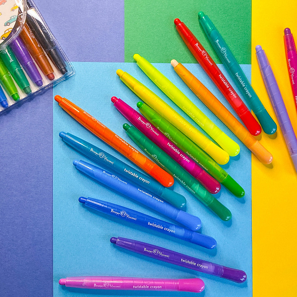 Мелки восковые 18 цв. "HAPPYCOLOR", В ПЛАСТИКОВОМ КОРПУСЕ ВЫКРУЧИВАЮЩИЕСЯ 4 ВИДА 