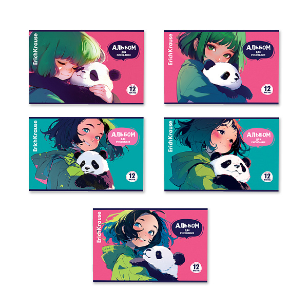 Альбом д/рис. 12 л. ErichKrause Panda Hugs, А4, на скобе  MIX-PACK