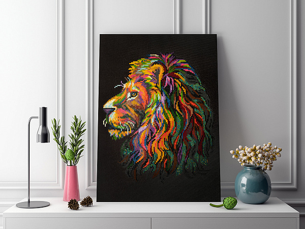 Алмазная мозаика 30*40 "ФРЕЯ" на подрамнике "Царь зверей" 