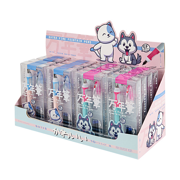 Ручка перьевая 0,38 мм "KAWAII ANIMALS" С ДВУМЯ КАРТРИДЖАМИ, СИНЯЯ