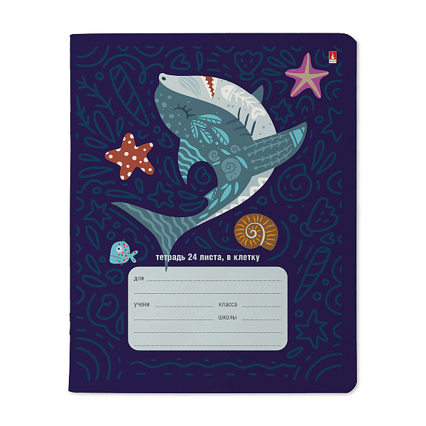 Тетрадь 24 листа в клетку "АКУЛА" микс 5вид
