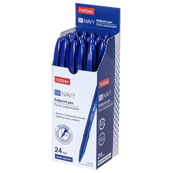 РУЧКА Hatber шариковая Bit navy 1,0мм с колпачком и клипом чернила на масл.основе 24шт в картонной коробке