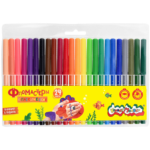 Фломастеры 24 цв. "Каляка-Маляка" "Классические" кругл. корп. Легкосмываемые, блист. упак.
