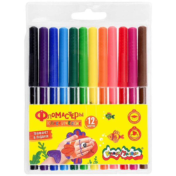 Фломастеры 12 цв. "Каляка-Маляка" "Классические" кругл. корп. Легкосмываемые, блист. упак.