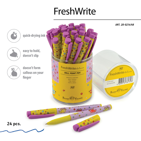 Ручка шариковая 0,7 мм "FreshWrite. Ежик" СИНЯЯ 