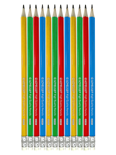 Карандаш ч/г HB ACMELIAE с ластиком шестигранный, 4 цвета корпуса