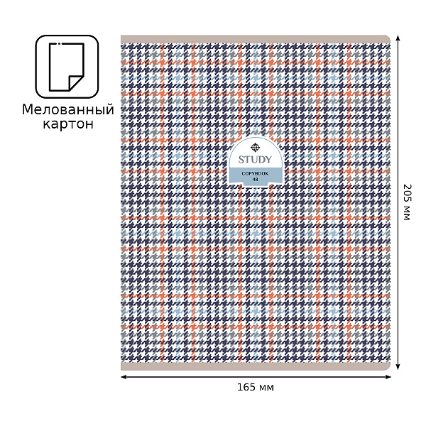Тетрадь А5 48 листов в клетку, BG "Study", обложка мелованный картон, вд-лак, 60 г/м2, эконом