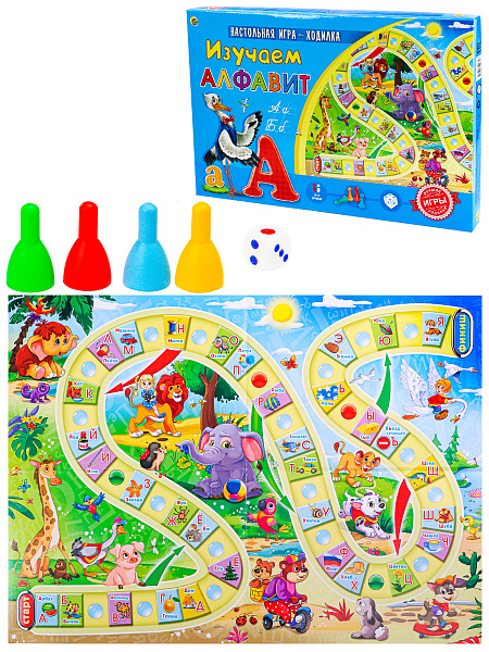 Игра настольная (ходилка) "Рыжий кот "ИЗУЧАЕМ АЛФАВИТ" 2,5х33 х22 см