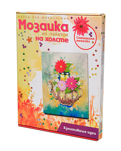 Мозаика из пайеток на холсте "Чаепитие" 30*40 смешан.техника