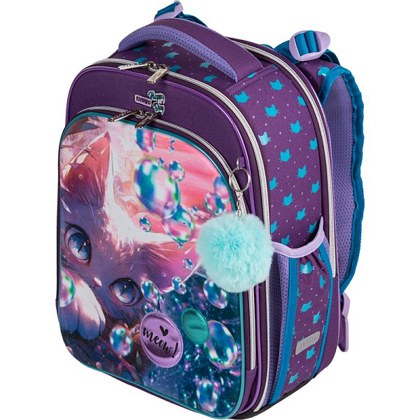 Рюкзак "deVENTE. Premier. Lovely Cat" школьный жесткий 37x28x18 см (17 л) вес 1000 г, 2 отд. на молнии для формата A4, 1 передний карман с органайзером, 2 боковых кармана сеточкой на резинке, эргономичная формоустойчивая вентилируемая спинка (евросет