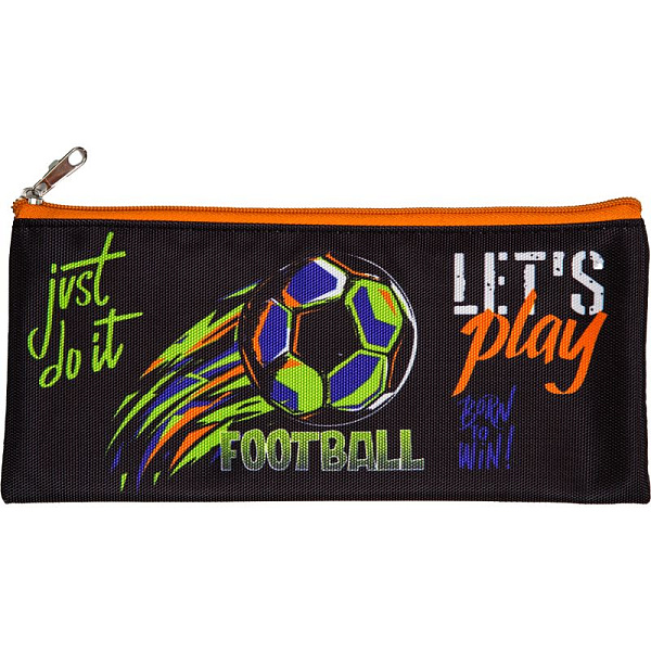 Пенал "Attomex. Football" 21,5x9x1 см, плоский для 35 пр. текстильный, на молнии