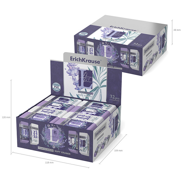 Ластик ErichKrause Lavender (в коробке по 32 шт.)