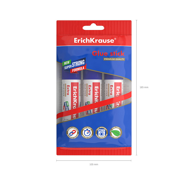 Клей-карандаш ErichKrause® Extra, 21г (в пакете по 3 шт.)