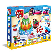 Масса для лепки Joy Doh, набор CAKE SET - ТОРТИКИ,  4 баночки с тестом  (4 х 50г.), формочки для пирожных и тортов, 14 аксессуаров, 1/12