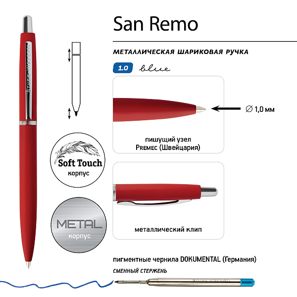 РУЧКА "SAN REMO" В ТУБУСЕ ПРЯМОУГОЛЬНОЙ ФОРМЫ 1,0 ММ, СИНЯЯ  (корпус красный, футляр черный) (10702070/050822/3244398,КИТАЙ)