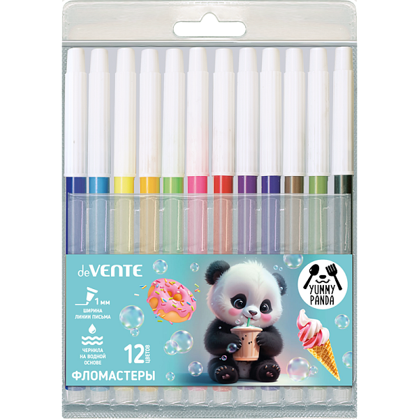 Фломастеры 12 цв. "deVENTE. Yummy Panda" с невентилируемым колпачком, в пластиковом блистере