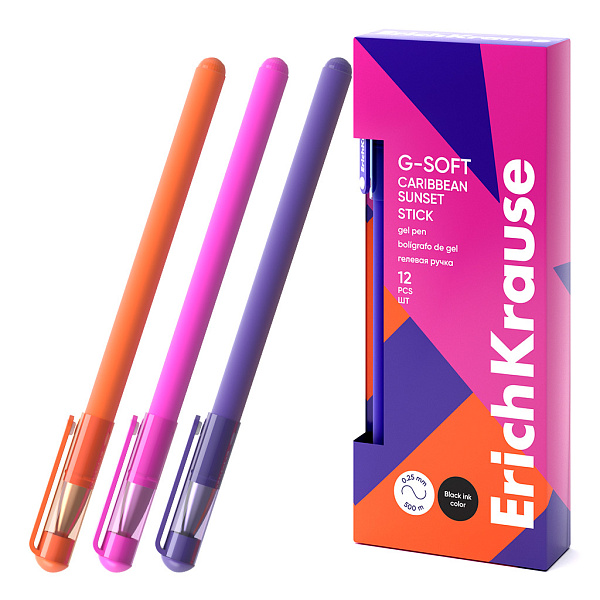 Ручка гелевая 0,38 мм ErichKrause G-Soft Stick Caribbean Sunset ЧЕРНАЯ (в коробке по 12 шт.)