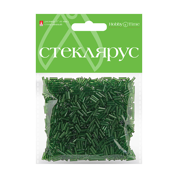 Стеклярус прозрачный, 6 мм, 60 гр, ЗЕЛЕНЫЙ, №6