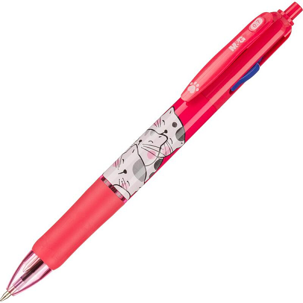 Ручка 4 цв. шариковая автомат. 0,7 мм M&G So Many Cats, масл, асс