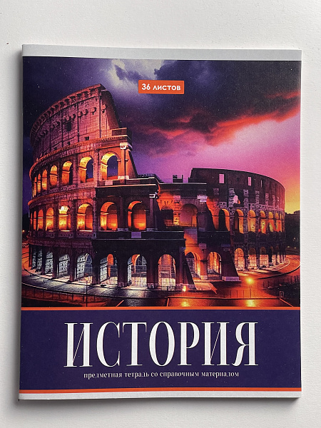 Тетрадь предметная 36 листов "Картинки" История, со справочным материалом, обложка мелованная бумага, блок №2 (серые листы)