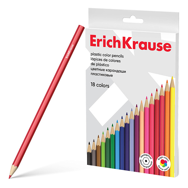 Карандаши 18 цв. ErichKrause пластиковые, шестигранные (в коробке с европодвесом)